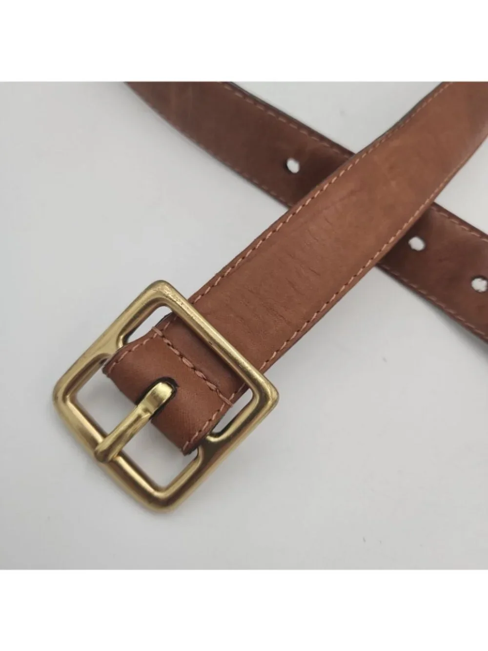 Vintage Brown Leather Belt Brass Buckle Men's 40 Fits 36-40
